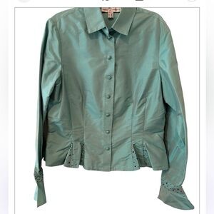 Marisa Baratelli 100% Silk Beautiful Blue 
Color.Button Down Beaded Blazer 10